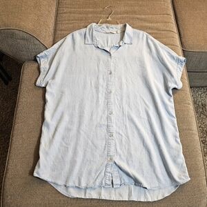 Soft Surroundings Light Blue Lyocell Casual Button Minimalist Relaxed Tunic XL